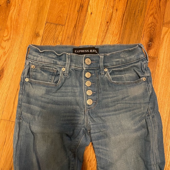 Express Jeans- Leggings Mid Rise light blue jeans button up, 0R - Picture 2 of 10